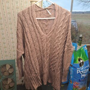 Free People Easy V Oversized Sweater WOMENS Size S COCOA CHUNKY CABLE KNIT COMFY